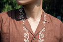 Hand embroidered block print brown cuban shirt